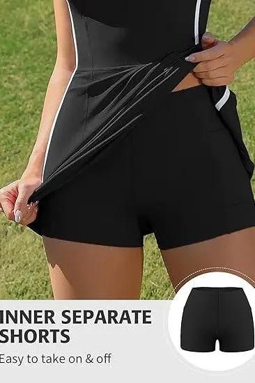 Bra V Neck Racerback Tennis Dresses with Shorts for Sports and Workout - Love Salve